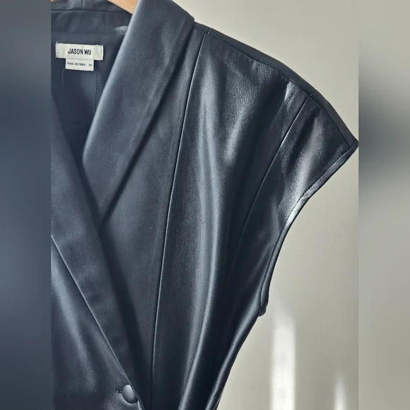 Jason Wu Black Faux Smooth Leather Vest with Belt - Picture 2 of 10